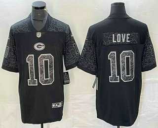 Mens Green Bay Packers #10 Jordan Love Black Reflective Limited Stitched Jersey